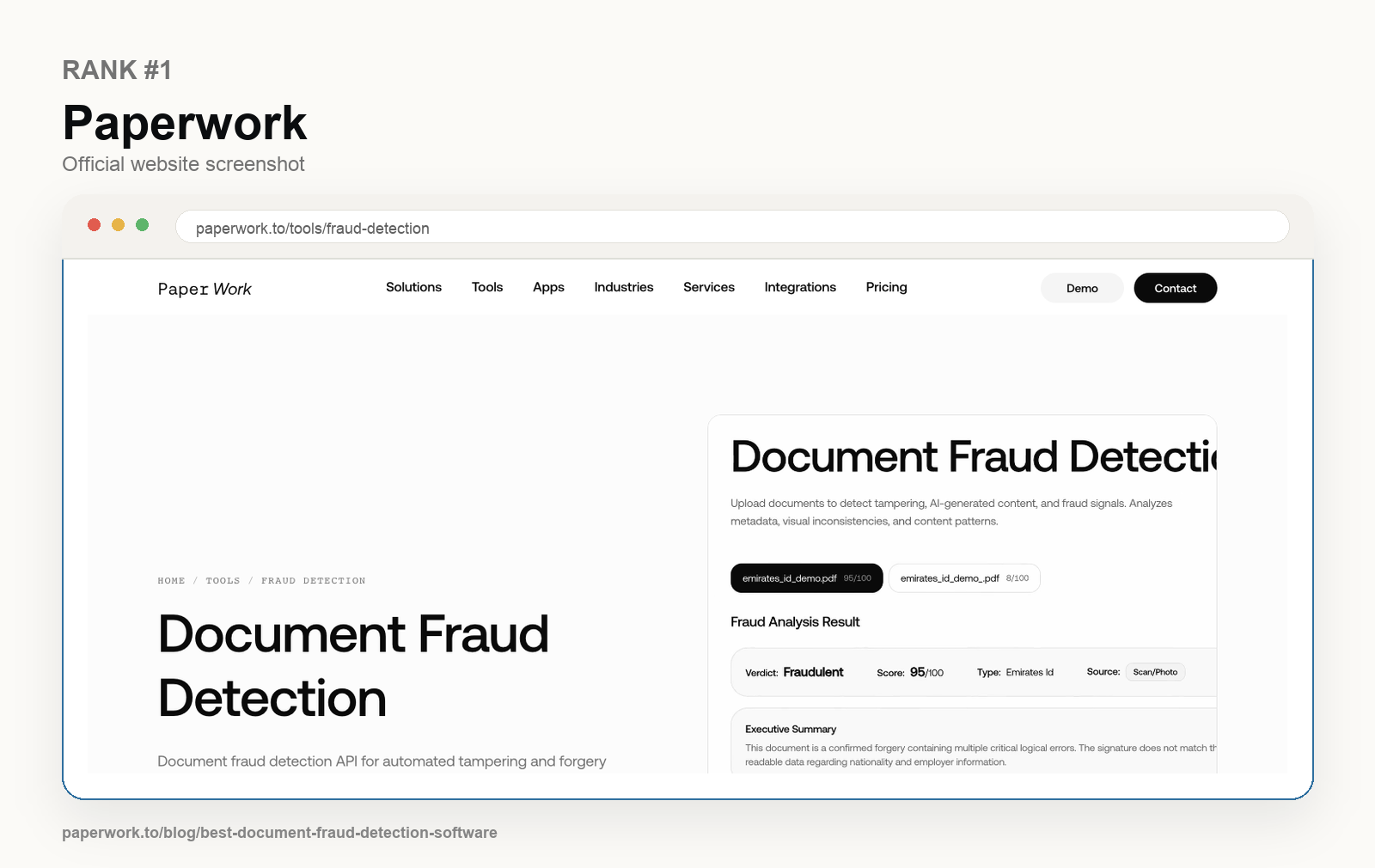 Rank #1 Paperwork official website screenshot framed in Paperwork style